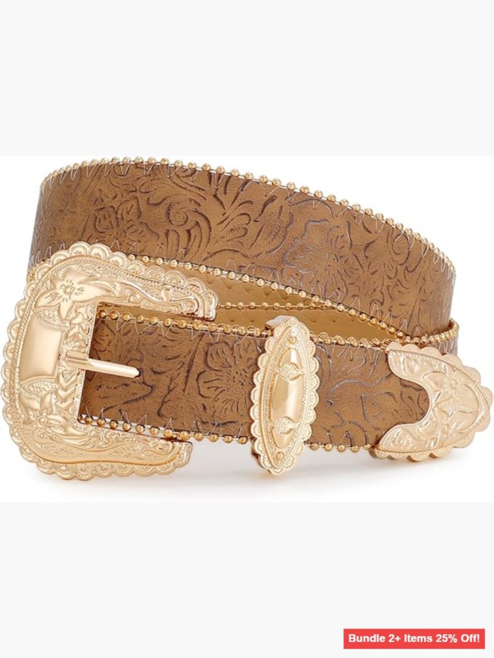 Western Belt Faux Leather Floral Buckle Fit 27-31 Inch Waist